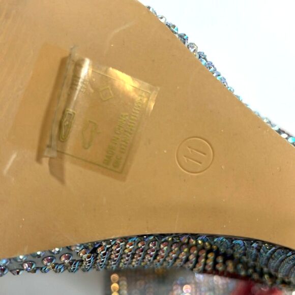 Rhinestone Wedge Boots Sz 11 Lips Print Knee High Pointed Toe Sparkle Glam - Picture 5 of 13